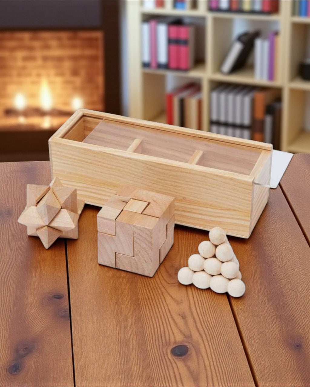 Le Curieux - Set de casse-têtes en bois gravé