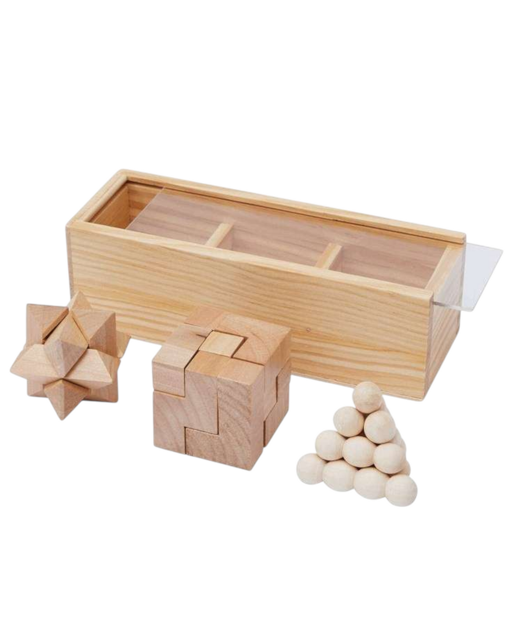 Le Curieux - Set de casse-têtes en bois gravé