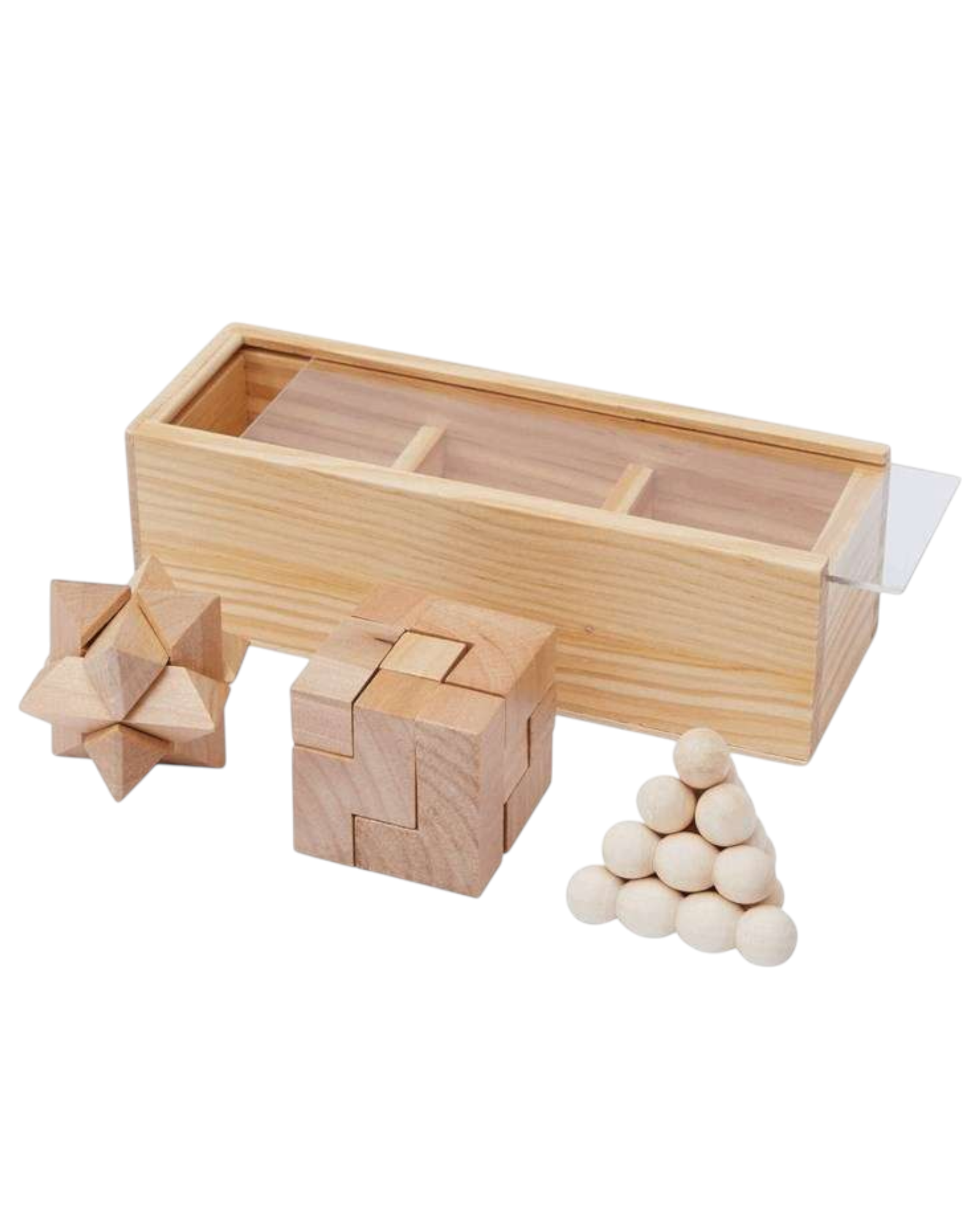 Le Curieux - Set de casse-têtes en bois gravé