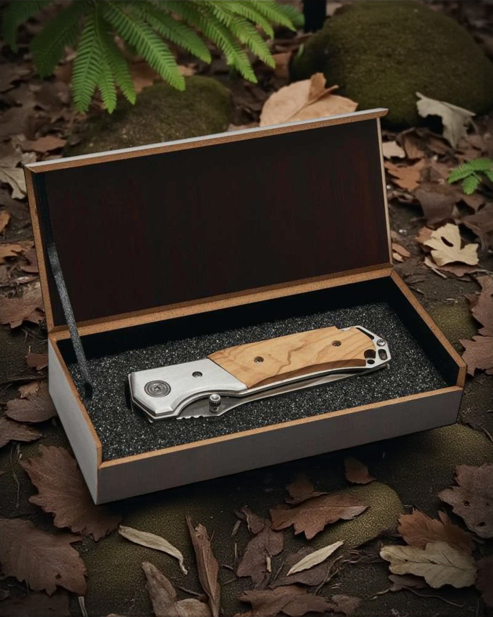 Le Chasseur - Couteau de poche en inox et bois gravé