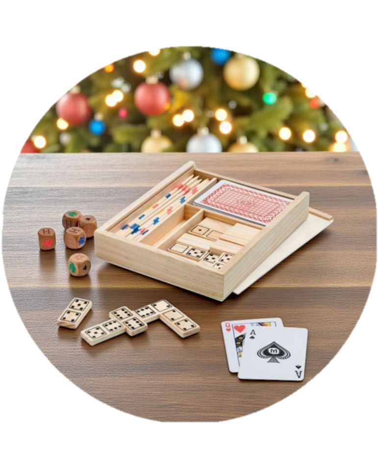 L’Instant Partagé – Coffret de jeux en bois gravé (4 en 1)