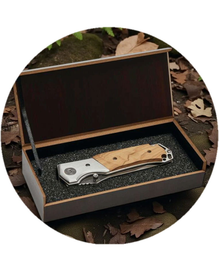 Le Chasseur - Couteau de poche en inox et bois gravé