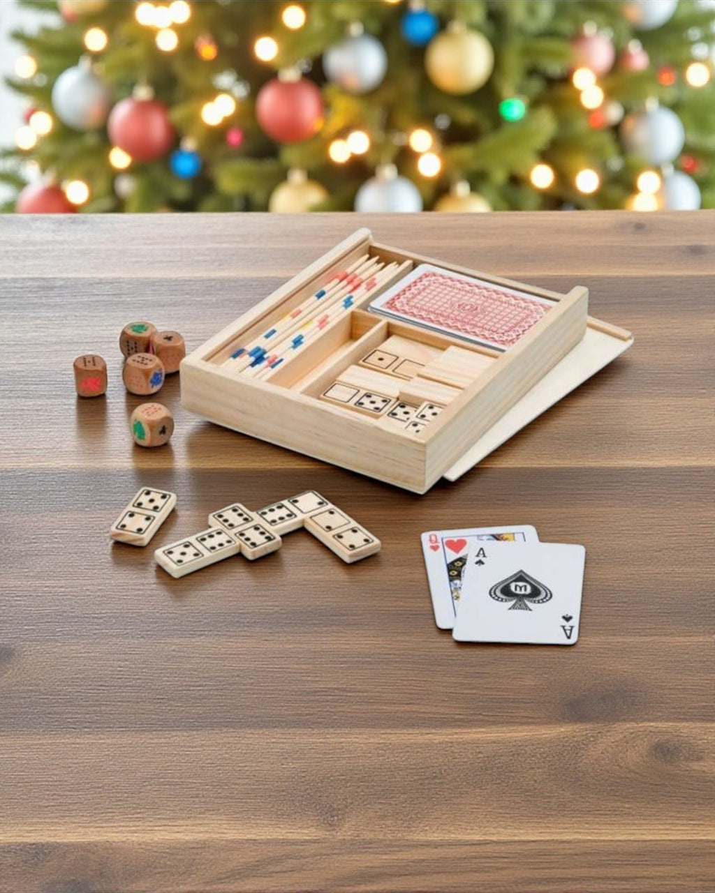 L’Instant Partagé – Coffret de jeux en bois gravé (4 en 1)