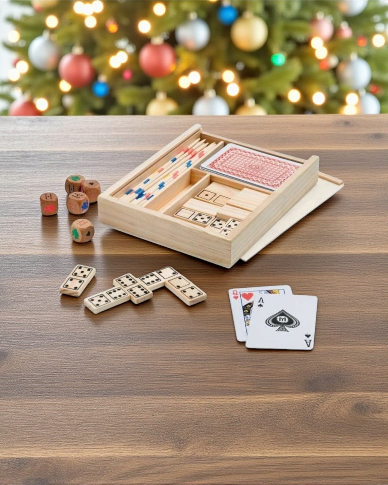 L’Instant Partagé – Coffret de jeux en bois gravé (4 en 1)