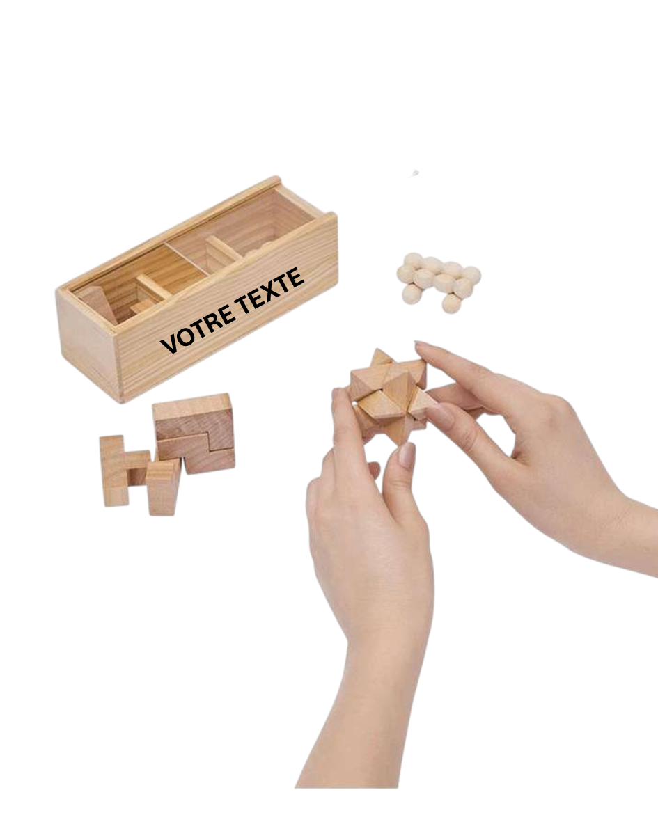 Le Curieux - Set de casse-têtes en bois gravé
